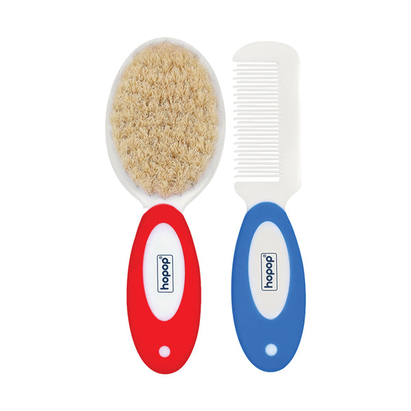 Hopop Baby Natural Bristle Hair Brush & Rounded Teeth Comb Set
