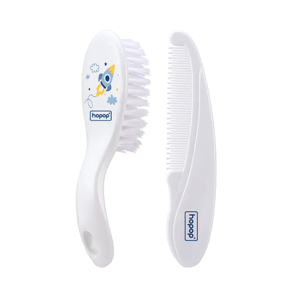 Hopop Baby Soft Bristles Comb & Brush Set - White
