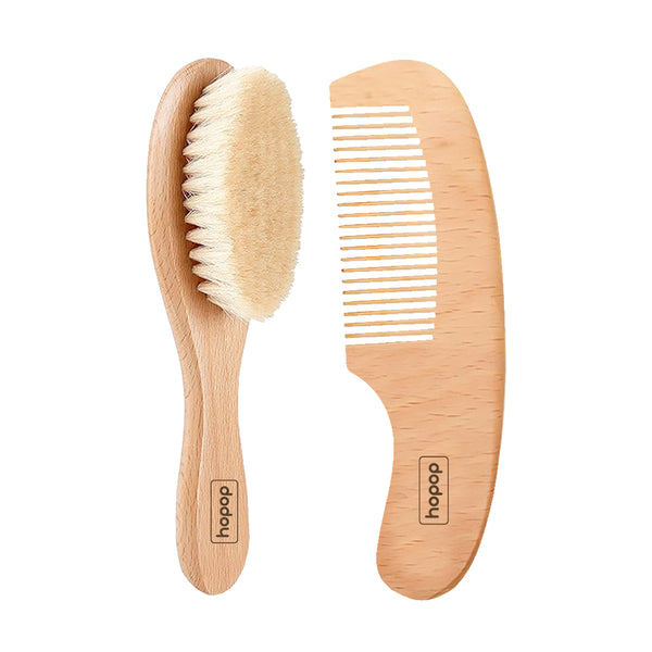 Hopop Natural Bristle Baby Wooden Brush & Comb Set