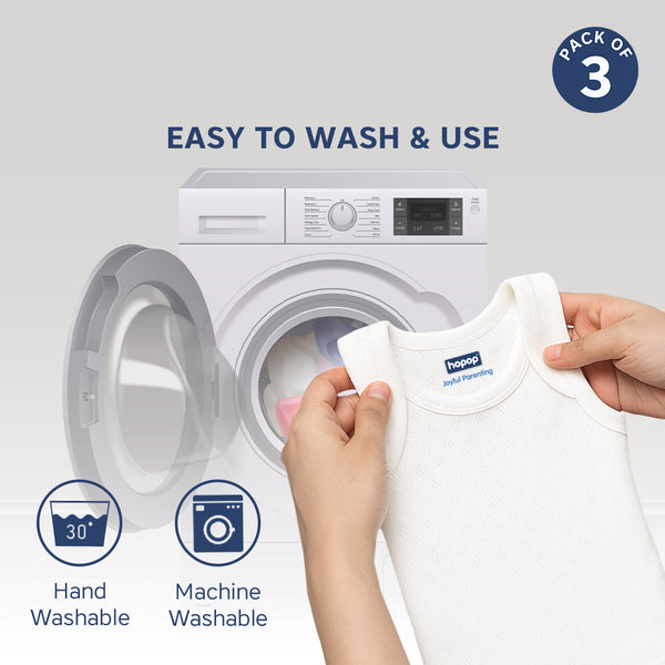 Baby envelope neck sleeveless vest – pack of 3 solid patterned cotton vests