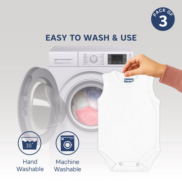 "Baby cotton round neck sleeveless romper – pack of 3 soft infant rompers"