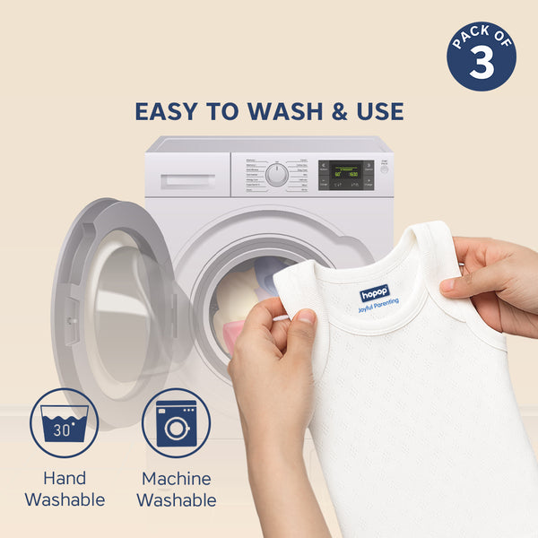 Baby Envelope Neck Sleeveless Solid Patterned Vest – Pack of 3