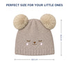 Kids Woolen Cap with Cute Bear Face, Warm Winter Beanie with Double Pom Poms and Ribbed Folded Cuff for Girls (2–4 Years)