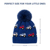 Baby Woolen Cap with Fur Lining, Tractor Design Warm Knitted Faux Fur Pom Pom Winter Beanie for Boys & Girls (3-6 Years)
