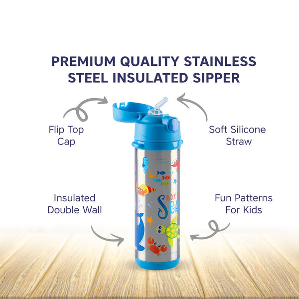 Insulated Stainless Steel Sipper Water Bottle for Kids - 480 ml - hopop.in