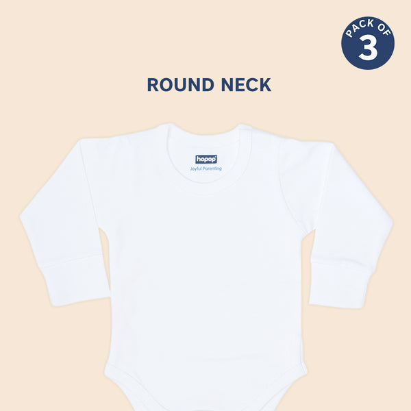 Hopop Baby Cotton Round Neck Full Sleeve Romper Pack of 3 - White