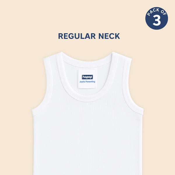 Hopop Baby Round Neck Sleeveless Cotton Vest Pack of 3 - White