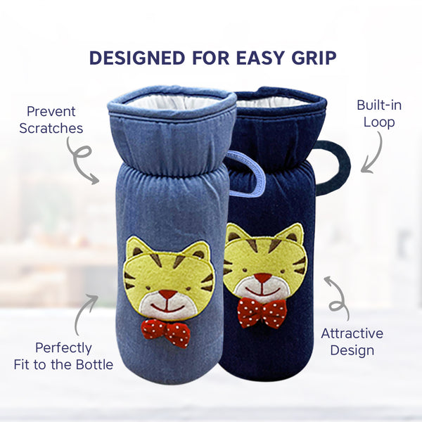 Soft Denim Baby Feeding Bottle Cover with Easy to Hold Strap - hopop.in