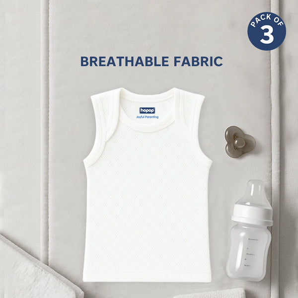 Infant sleeveless solid vest set – 3 pack envelope neck cotton vests