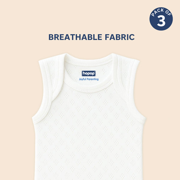 Baby Envelope Neck Sleeveless Solid Patterned Vest – Pack of 3