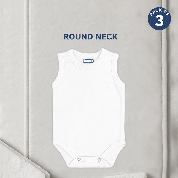 "Infant cotton romper set – 3 pack round neck sleeveless baby rompers"