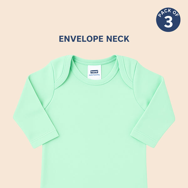 Hopop Baby Envelope Neck Full Sleeve Cotton Vest Pack of 3 - Multicolor