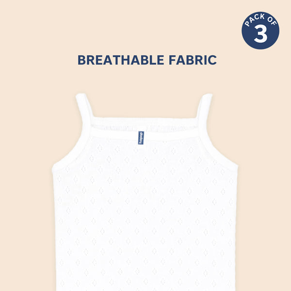 Hopop Baby Girls Sleeveless Cotton Camisole Vest Pack of 3 - White