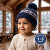 Baby Woolen Cap with Fur Lining, Christmas Tree Design Warm Knitted Pom Pom Winter Beanie for Boys & Girls (1-3 Years)