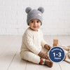 Baby Woolen Cap with Fur Lining, Zigzag Design Warm Knitted Faux Fur Pom Pom Winter Beanie for Boys & Girls (1-3 Years)