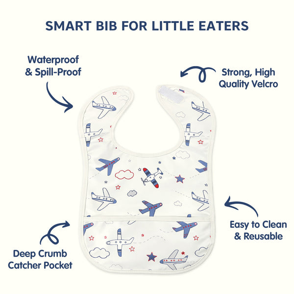 Easy-Clean Waterproof Baby Apron Bib with Crumb Catcher - Pack of 2