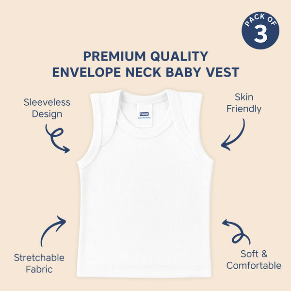 Baby Envelope Neck Sleeveless Vest – Pack of 3 (Soft & Breathable Cotton)