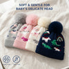 Kids Woolen Cap with Cute Dinosaur Print, Warm Winter Beanie with Soft Pom Pom and Ribbed Folded Cuff for Girls (3–6 Years)