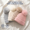 Baby Woolen Cap with Fur Lining, Cable Knit Design Warm Knitted Pom Pom Winter Beanie for Boys & Girls (0-1 Years)