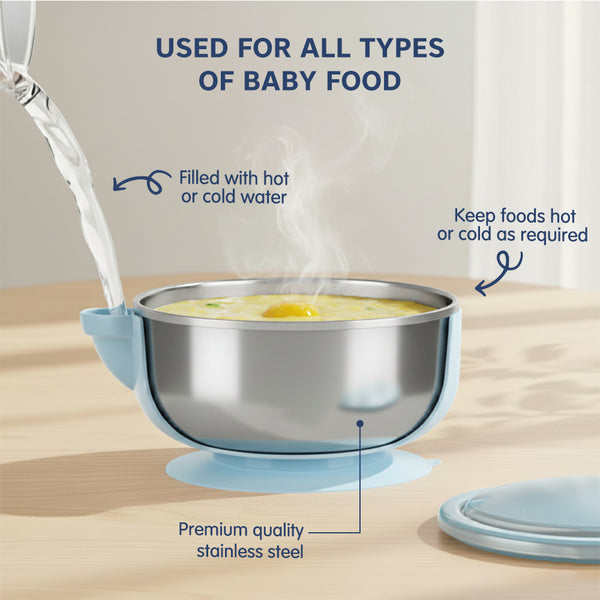 Baby Stainless Steel Bowl with Lid & Suction Base