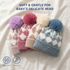 Kids Woolen Cap with Geometric Pattern and Soft Pom Pom, Warm Winter Beanie with Ribbed Folded Cuff for Boys & Girls (3-6 Years)