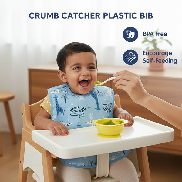Easy-Clean Waterproof Crumb Catcher Baby Bib | Large - Pack of 2