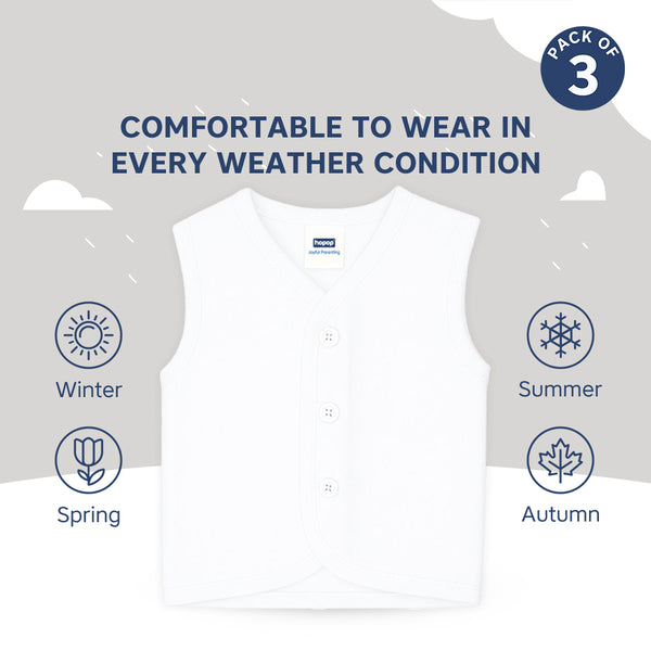 "Infant cotton vest – pack of 3 front open sleeveless vests for babies"