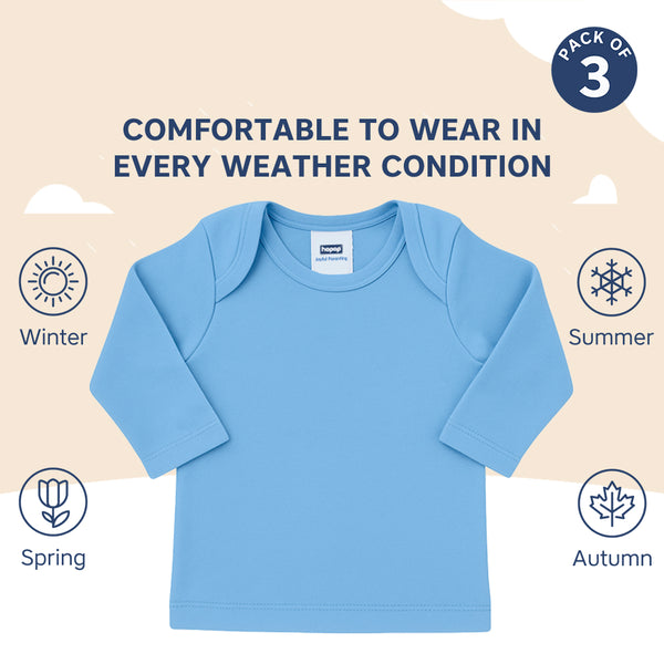 Hopop Baby Envelope Neck Full Sleeve Cotton Vest Pack of 3 - Multicolor