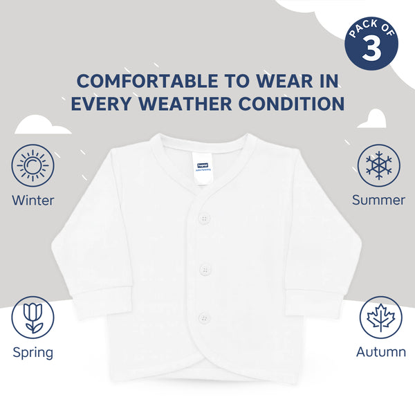 "Infant cotton vest – pack of 3 full sleeve front open vests for babies"