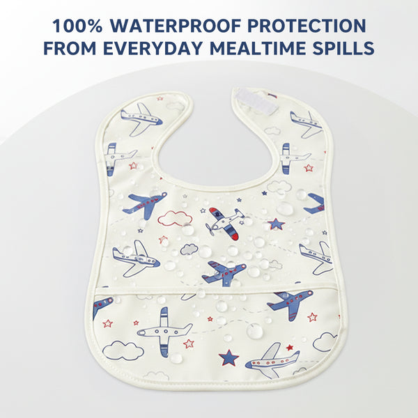 Easy-Clean Waterproof Baby Apron Bib with Crumb Catcher - Pack of 2