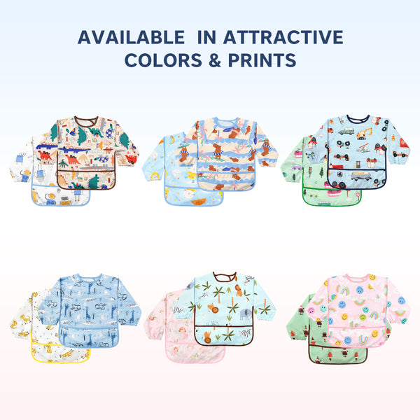 Waterproof Full Sleeve Baby Bib with Food Catcher Pocket – Apron Style