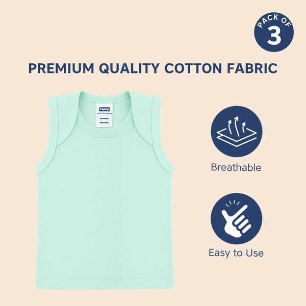 Hopop Baby Envelope Neck Sleeveless Cotton Vest Pack of 3 - Multicolor
