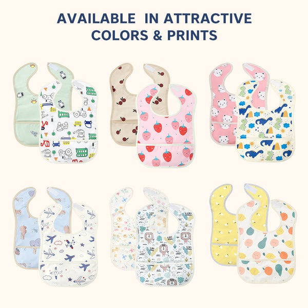 Easy-Clean Waterproof Baby Apron Bib with Crumb Catcher - Pack of 2