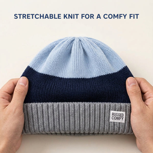 Baby Woolen Cap with Fur Lining, Colour Block Design Warm Knitted Winter Beanie for Boys & Girls (2-4 Years)