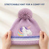Kids Woolen Cap with Cute Unicorn Embroidery, Warm Winter Beanie with Soft Pom Pom and Folded Cuff for Boys & Girls (2-4 Years)