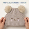 Kids Woolen Cap with Cute Bear Face, Warm Winter Beanie with Double Pom Poms and Ribbed Folded Cuff for Girls (2–4 Years)