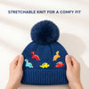 Kids Woolen Cap with Cute Dinosaur Embroidery and Fluffy Pom Pom Warm, Cozy Knitted Winter Hat with Soft Fur Lining for Boys and Girls (2-4 Year)