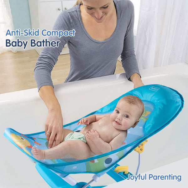 Compact baby bather in folded position for travel