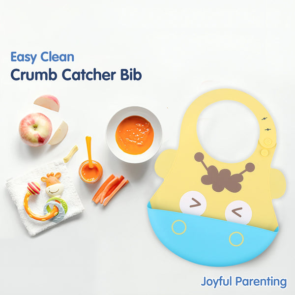 Easy clean silicone baby bib with crumb catcher