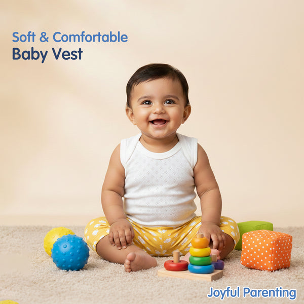 Baby Envelope Neck Sleeveless Solid Patterned Vest – Pack of 3