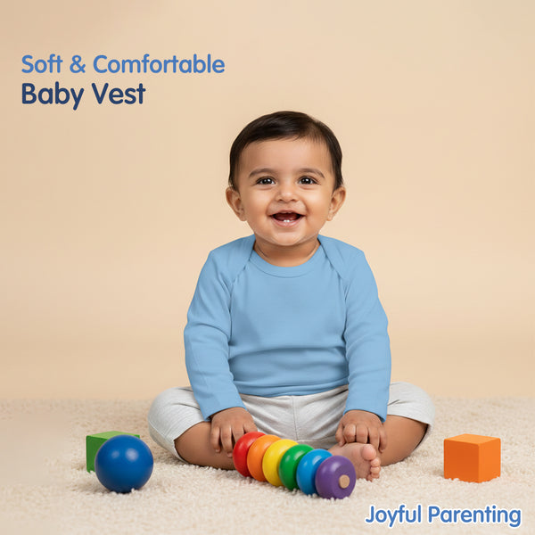 Hopop Baby Envelope Neck Full Sleeve Cotton Vest Pack of 3 - Multicolor