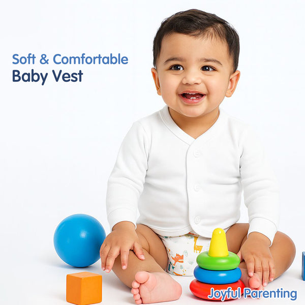 "Pack of 3 baby vests – front open full sleeve cotton vests for newborns"