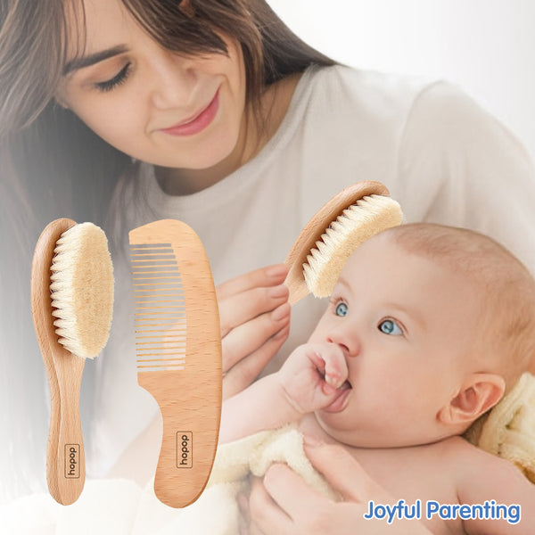 Natural Bristle Baby Wooden Brush & Comb Set - hopop.in