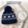 Baby Woolen Cap with Fur Lining, Snowflake Design Warm Knitted Pom Pom Winter Beanie for Boys & Girls (2-4 Years)