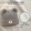 Kids Woolen Cap with Fur Lining, Bear Ears Design Warm Chunky Knit Double Pom Pom Winter Beanie for Boys & Girls (3-6 Years)