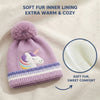 Kids Woolen Cap with Cute Unicorn Embroidery, Warm Winter Beanie with Soft Pom Pom and Folded Cuff for Boys & Girls (2-4 Years)