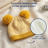 Kids Woolen Cap with Fur Lining, Striped Design Warm Knitted Double Pom Pom Winter Beanie for Boys & Girls (3-6 Years)