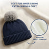 Baby Woolen Cap with Fur Lining, Star Design Warm Knitted Pom Pom Winter Beanie for Boys & Girls (1-3 Years)