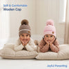Baby Woolen Cap with Fur Lining, Textured Knit Design Warm Knitted Pom Pom Winter Beanie for Boys & Girls (1-3 Years)