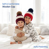 Baby Woolen Cap with Fur Lining, Colour Block Design Warm Ribbed Knit Faux Fur Pom Pom Winter Beanie for Boys & Girls (3-6 Years)